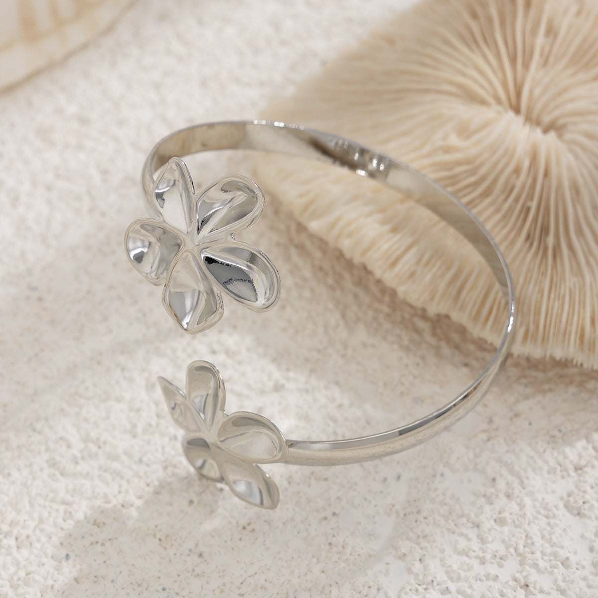 Silvertone Dual-Flower Bypass Arm Cuff