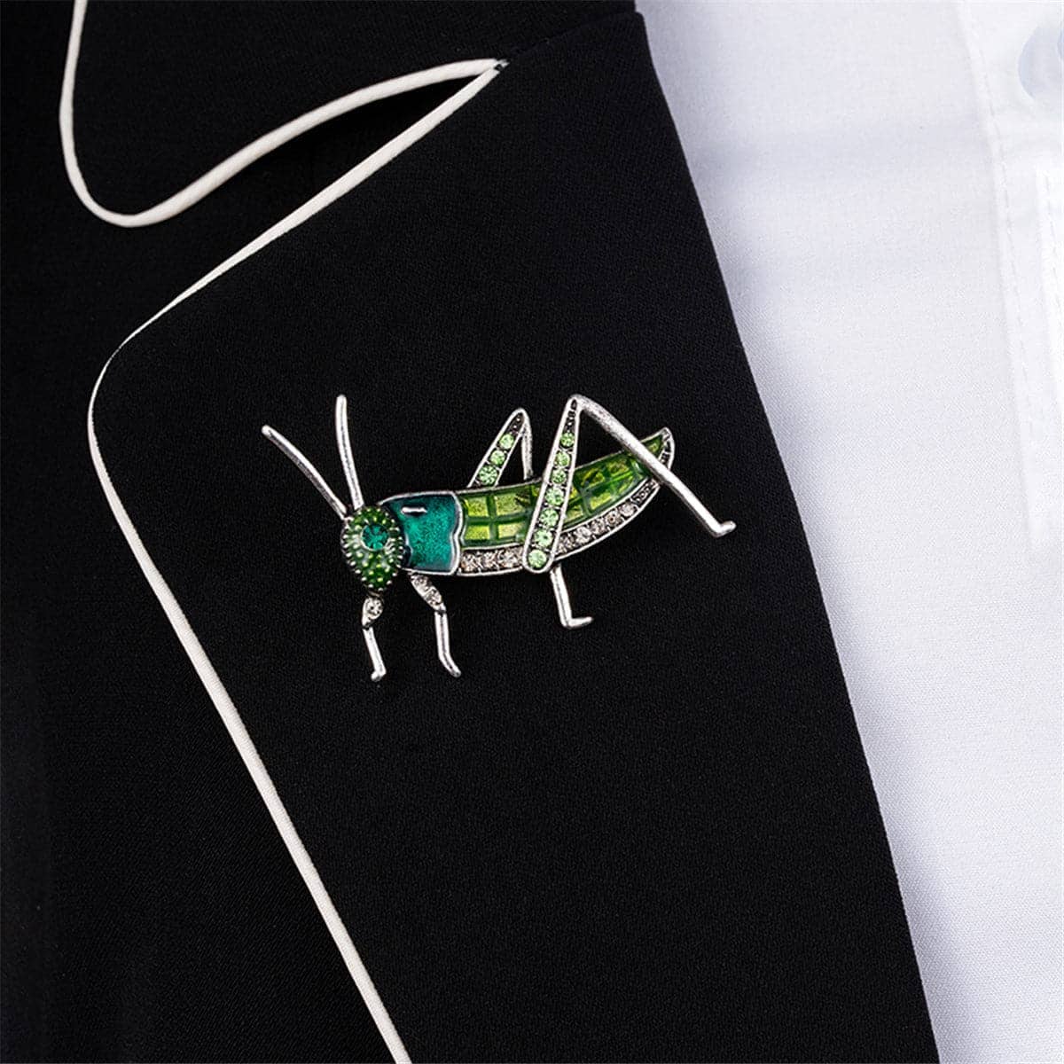 Cubic Zirconia & Silvertone Locust Brooch