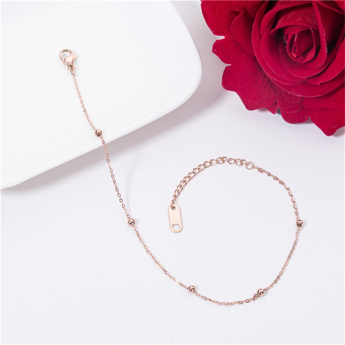 Rose Goldtone Beaded Station Anklet