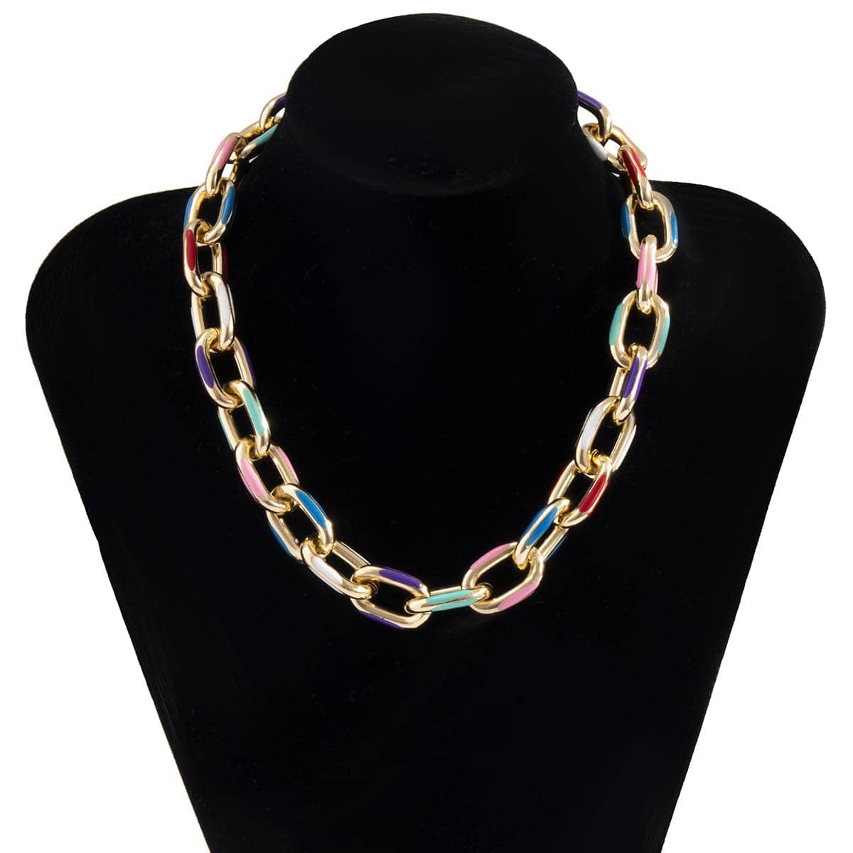Blue Enamel & Goldtone Cable Chain Choker Necklace