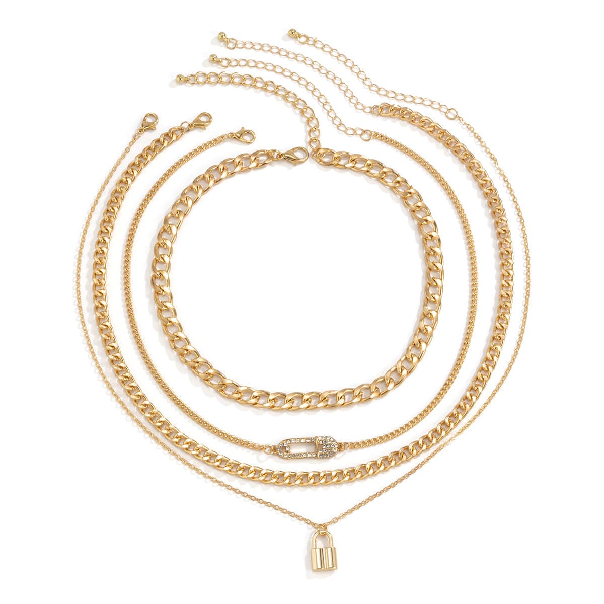 Cubic Zirconia & Goldtone Curb Chain Four-Piece Necklace Set