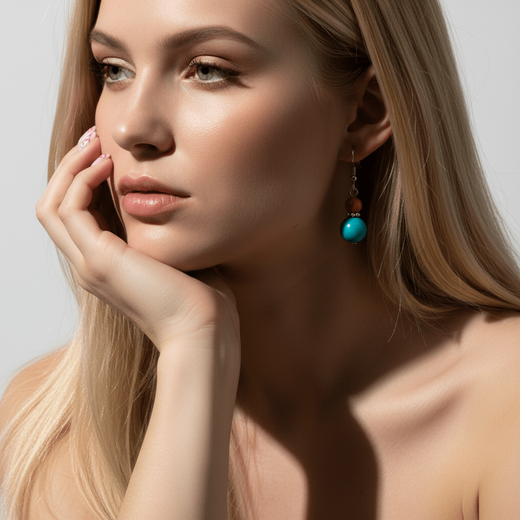 Orange & Blue Jade Silvertone Gourd-Shape Hook Earrings
