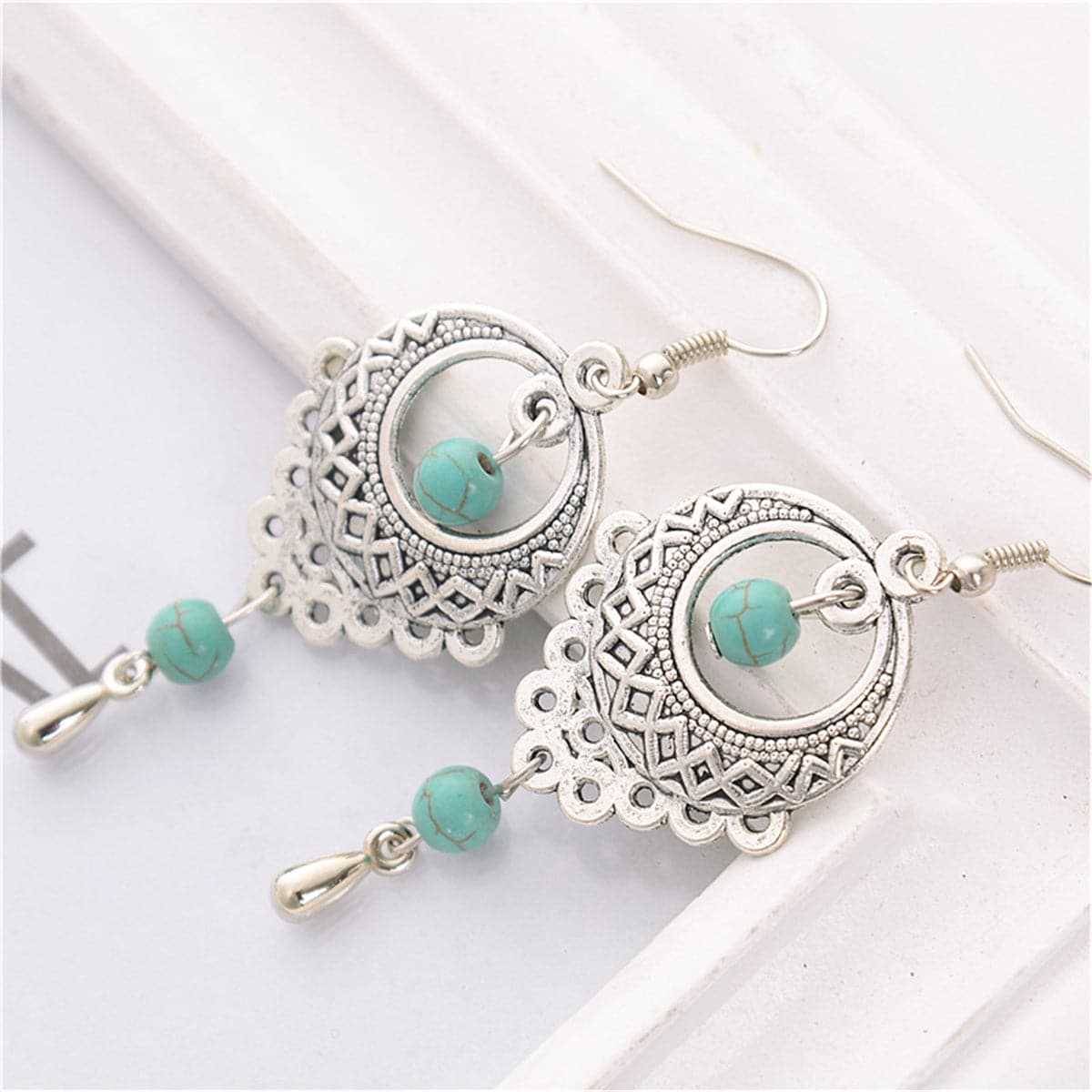 Turquoise & Silvertone Botany Drop Earrings