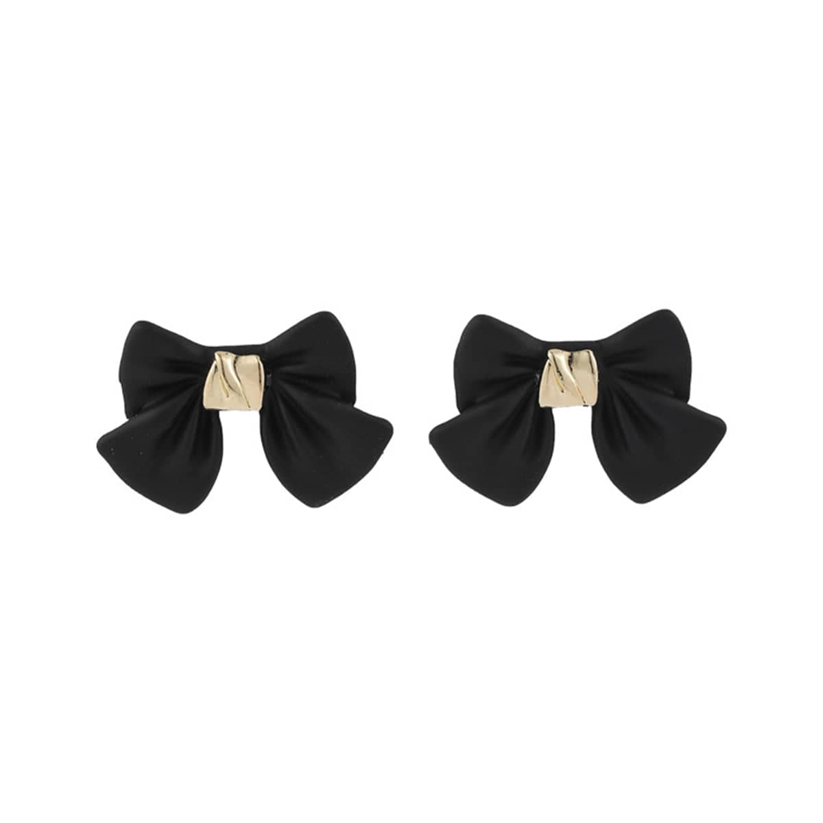 Black Enamel & Goldtone Bow Stud Earrings