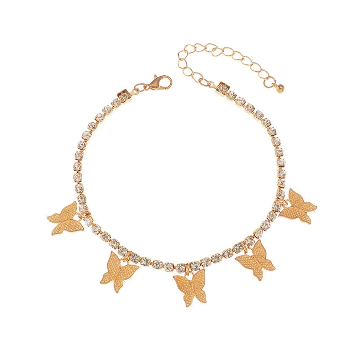 Cubic Zirconia & 18K Gold Plated Butterfly Station Anklet