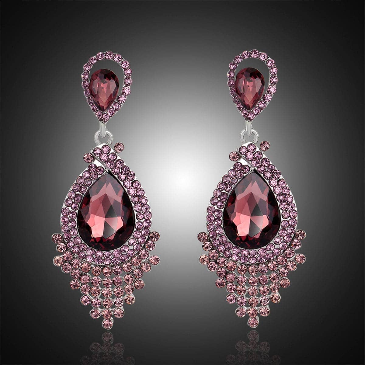 Red Pear Crystal & Cubic Zirconia Drop Earrings
