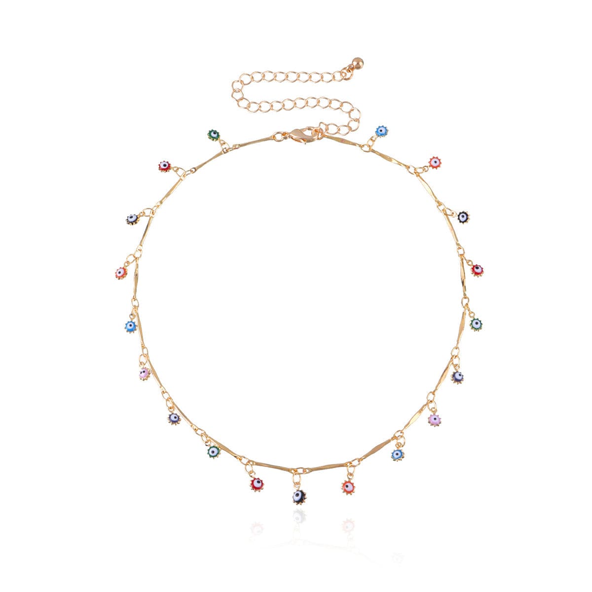 Multicolor Enamel & Goldtone Evil Eye Station Choker Necklace