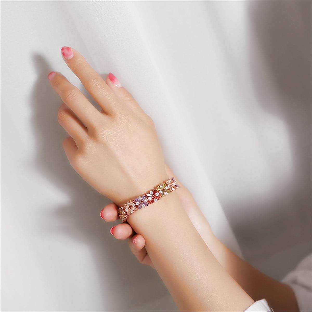 Jewel-tone Crystal & Rose Goldtone Abstract Bracelet
