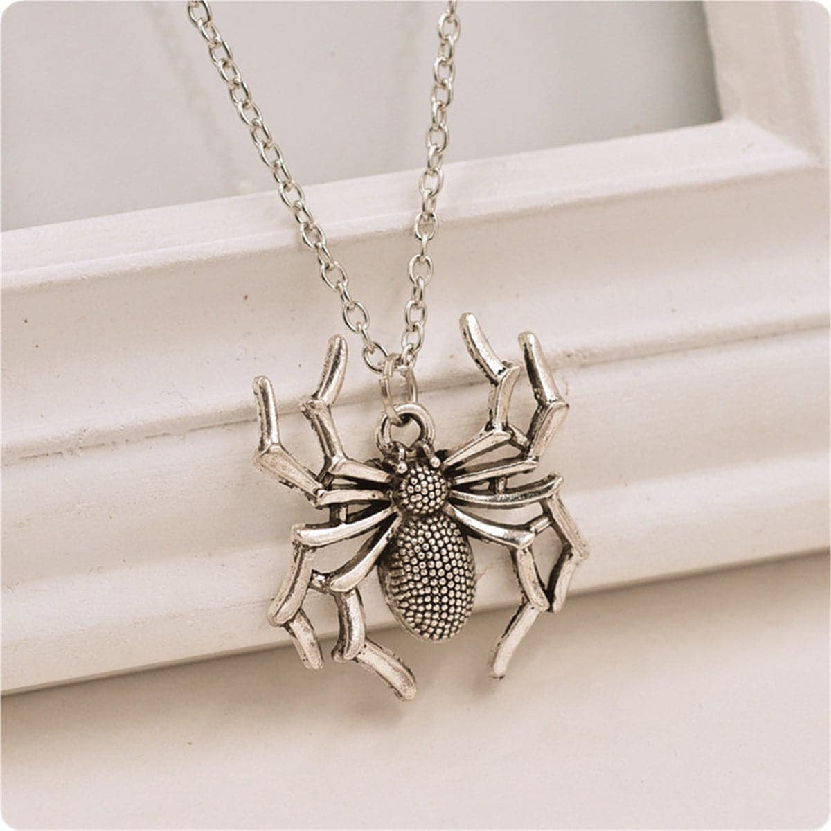 Silvertone Spider Pendant Necklace