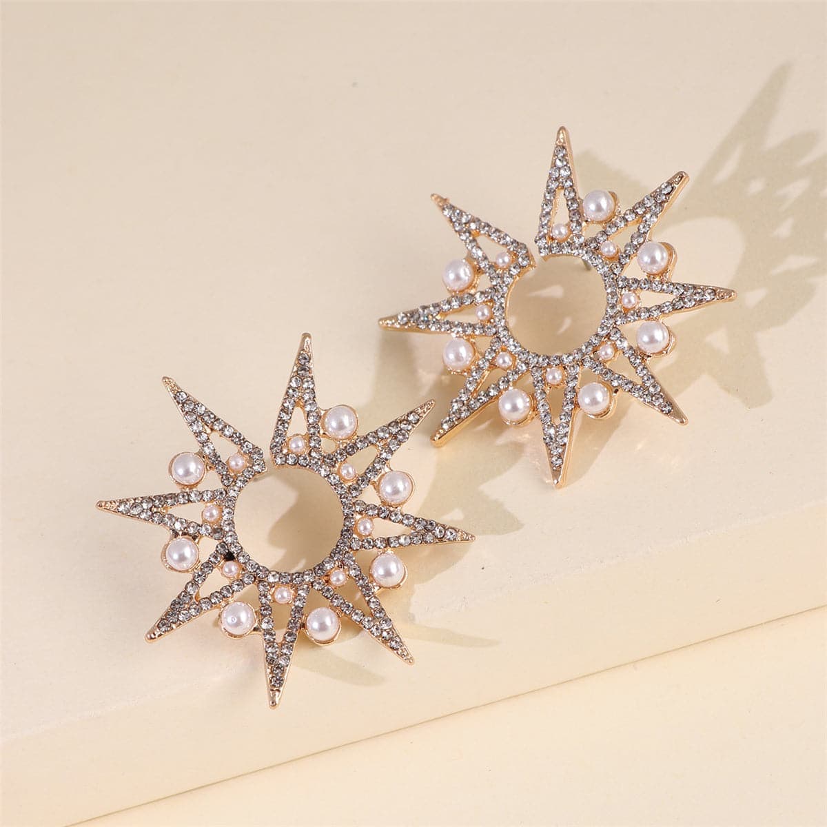 Pearl & Cubic Zirconia Goldtone Star Stud Earrings