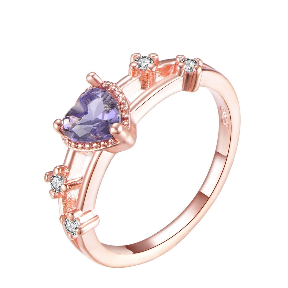Purple Cubic Zirconia & Rose Goldtone Heart Ring