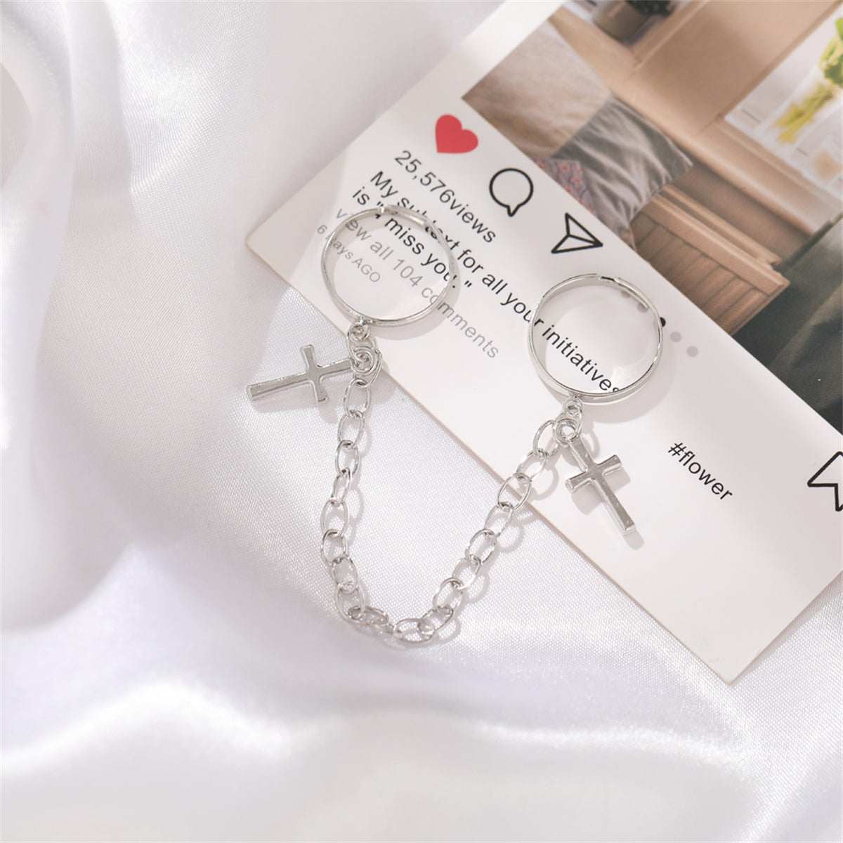 Silvertone Double-Finger Cross Ring
