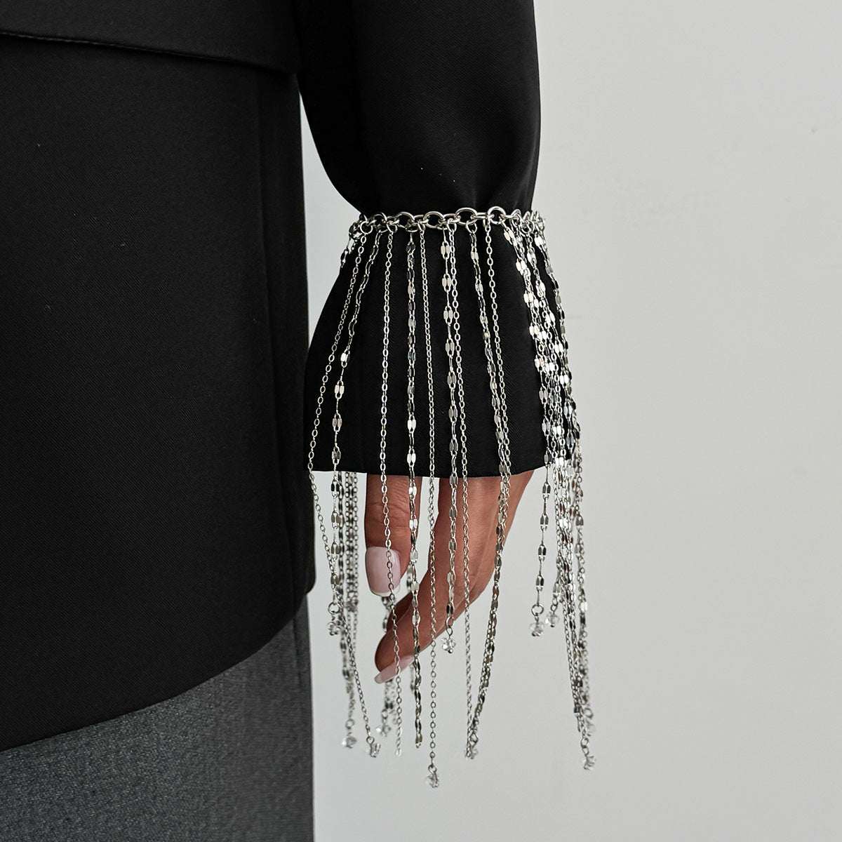 Acrylic & Silvertone Tassel Bracelet