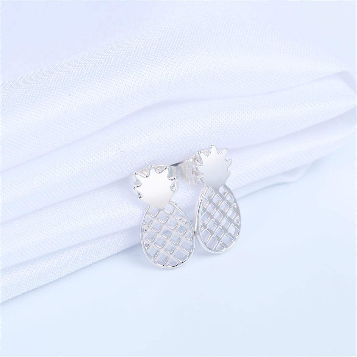 Silvertone Open Pineapple Stud Earrings