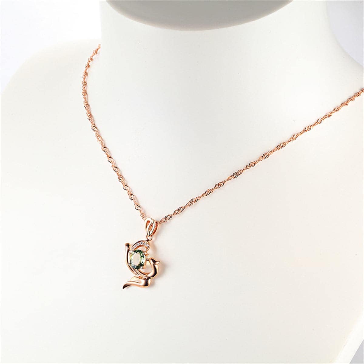 Green Crystal & Cubic Zirconia Oval Phoenix Pendant Necklace