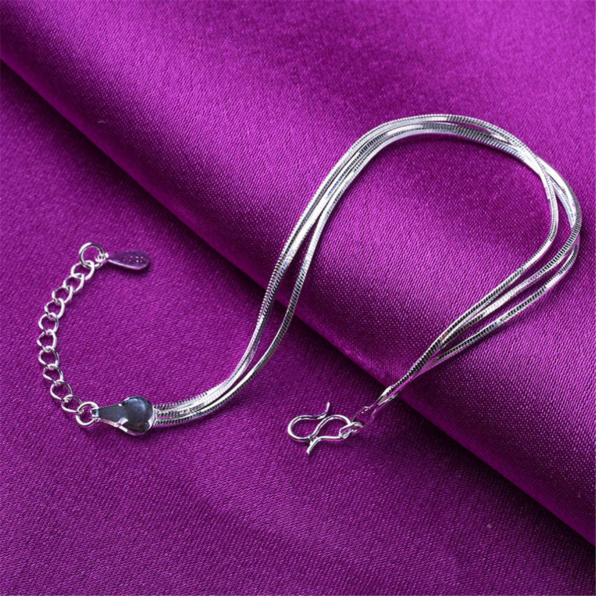 Silvertone Snake Chain Triple-Strand Anklet