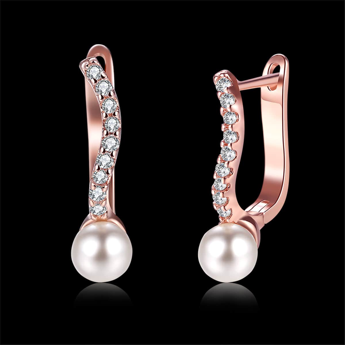 Pearl & Rose Goldtone Huggie Earrings