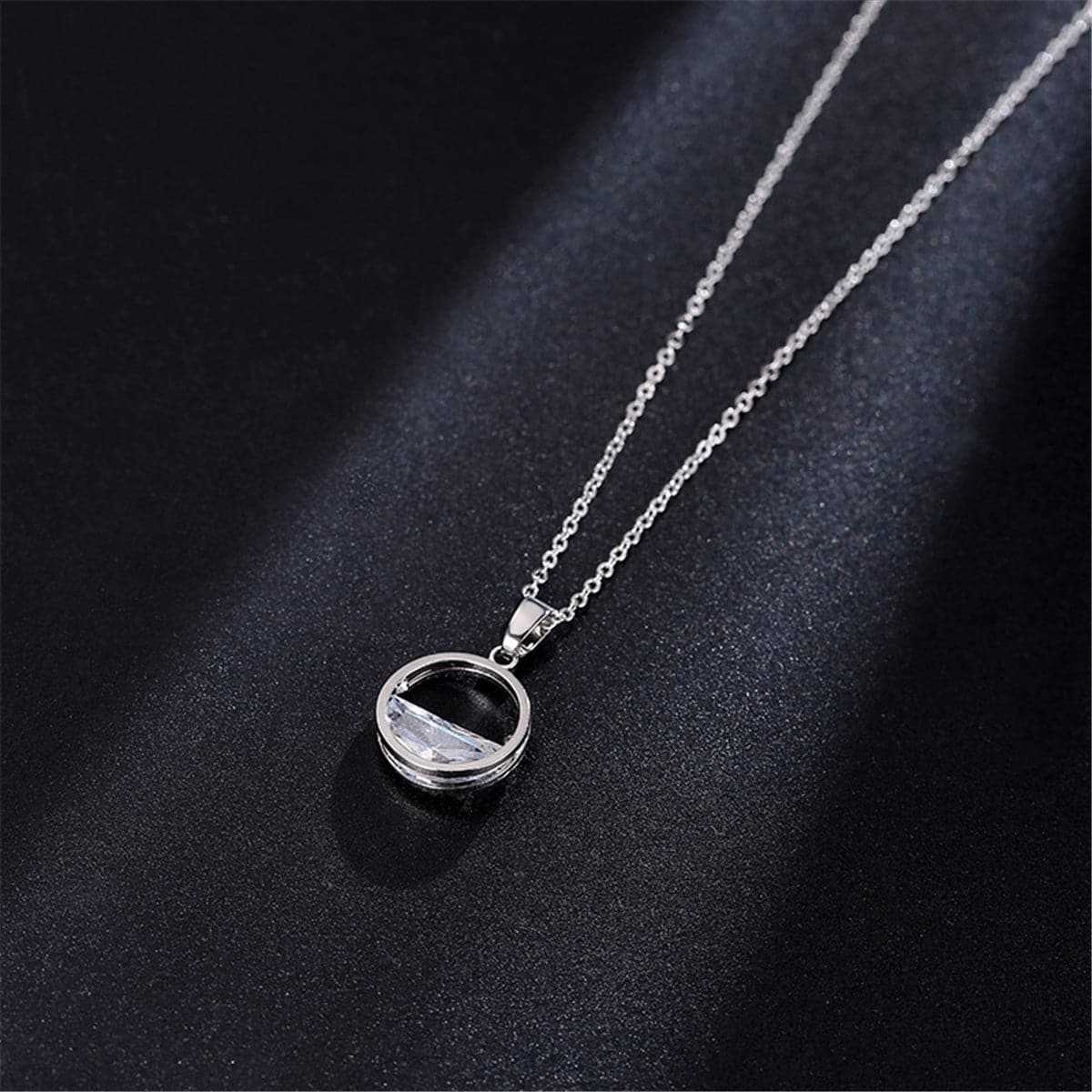 Crystal & Silvertone Half-Full Kettle Pendant Necklace