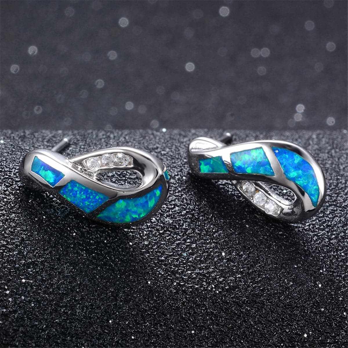 Blue Opal & Cubic Zirconia Twisting Stud Earrings