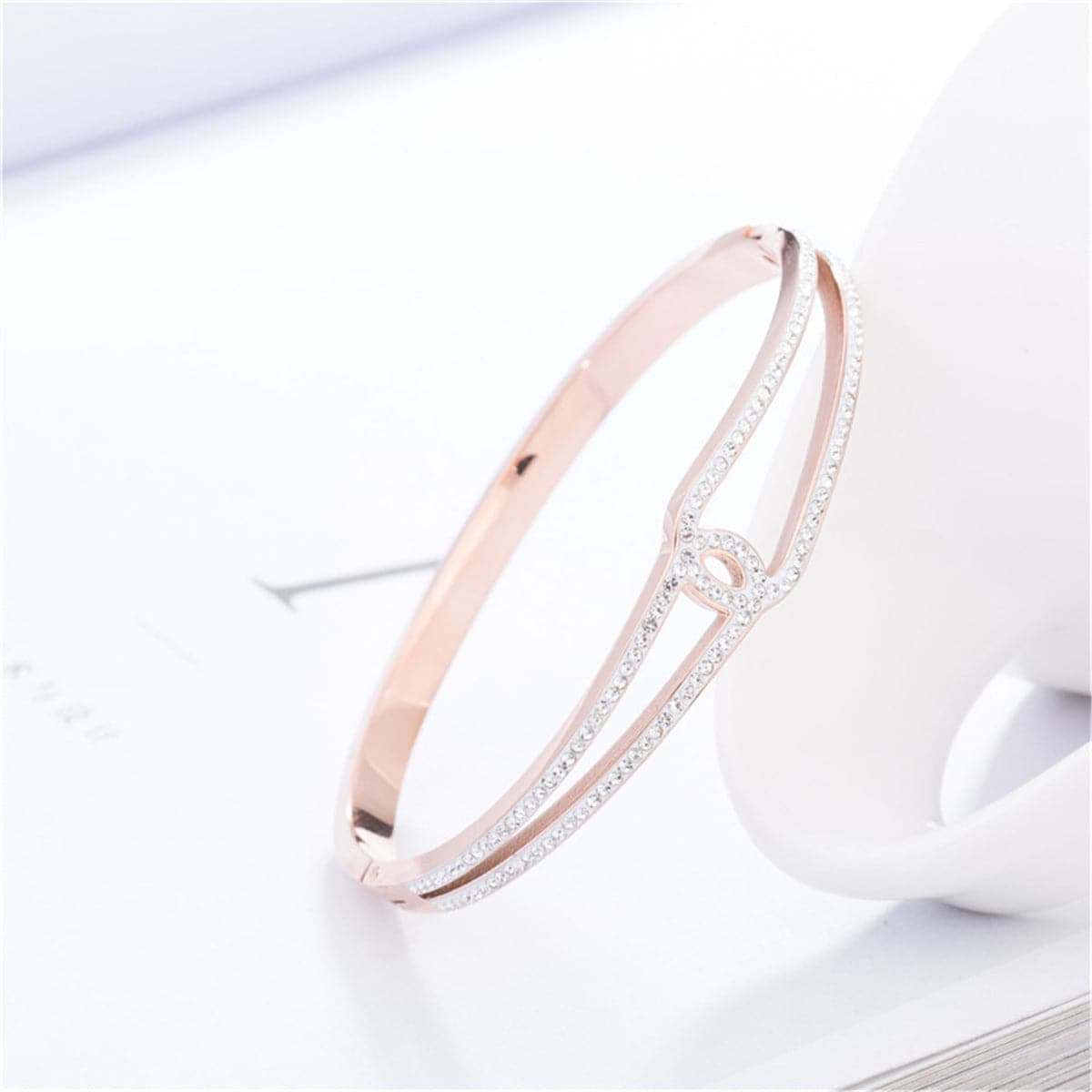 Cubic Zirconia & Rose Goldtone Openwork Geometric Bangle