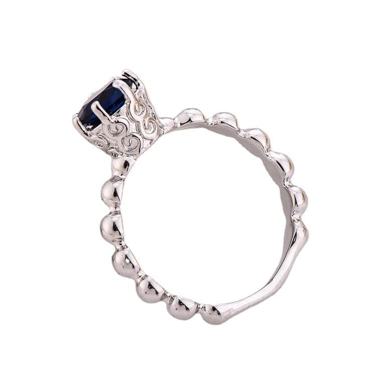 Navy Crystal & Silvertone Cocktail Ring