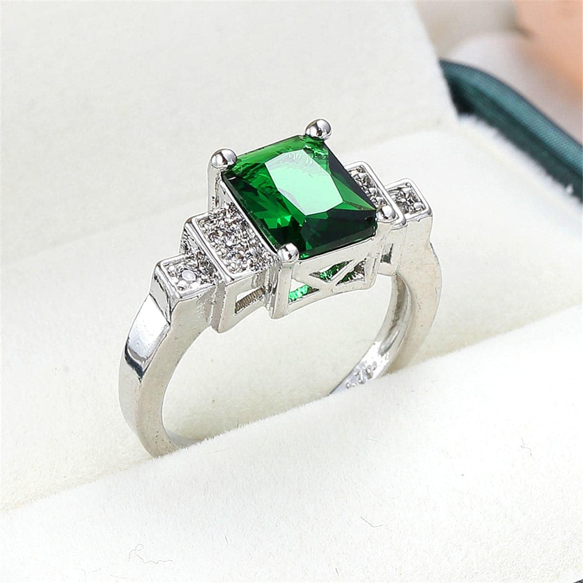 Emerald Cubic Zirconia & Crystal Ring