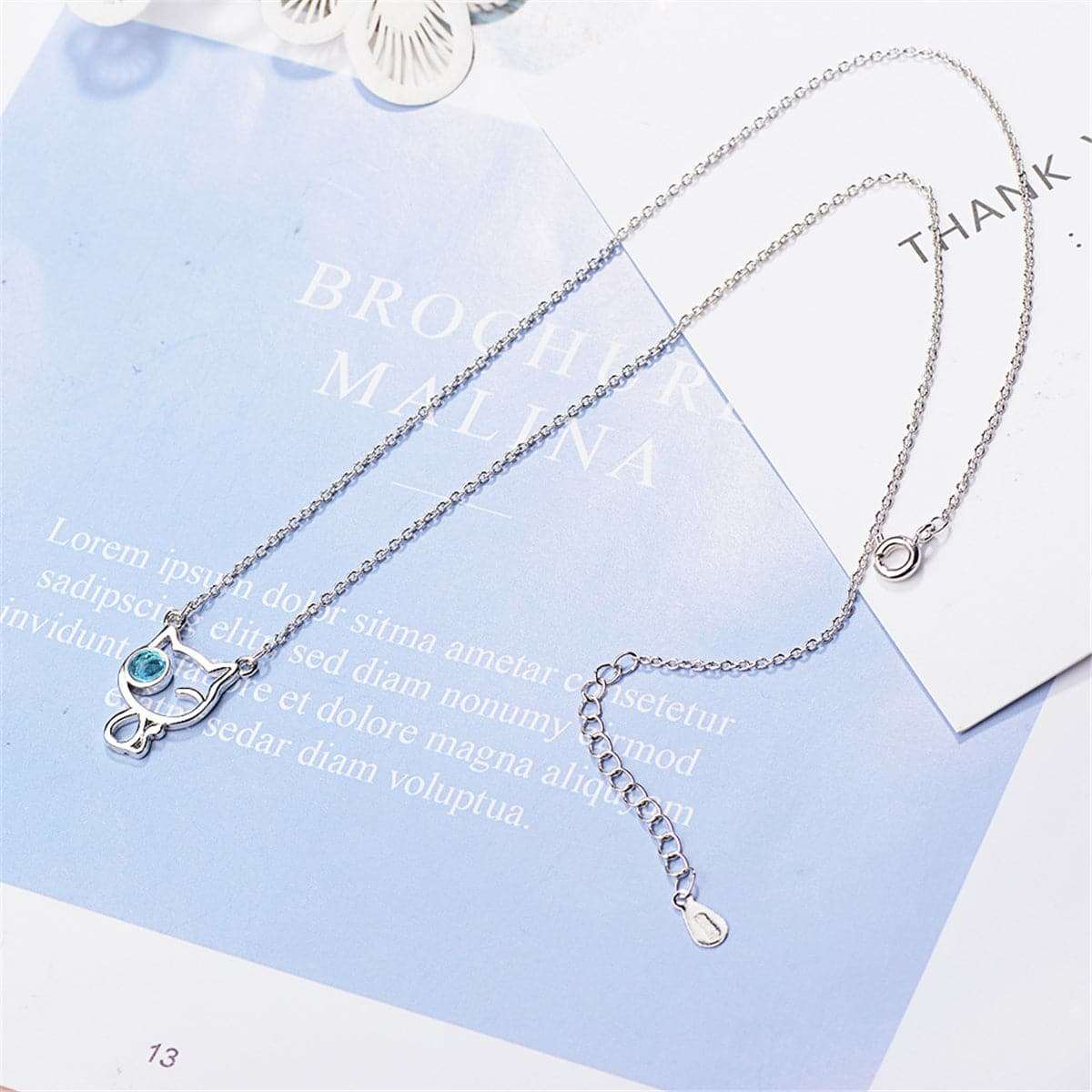 Blue Moonstone & Silvertone Cat Pendant Necklace