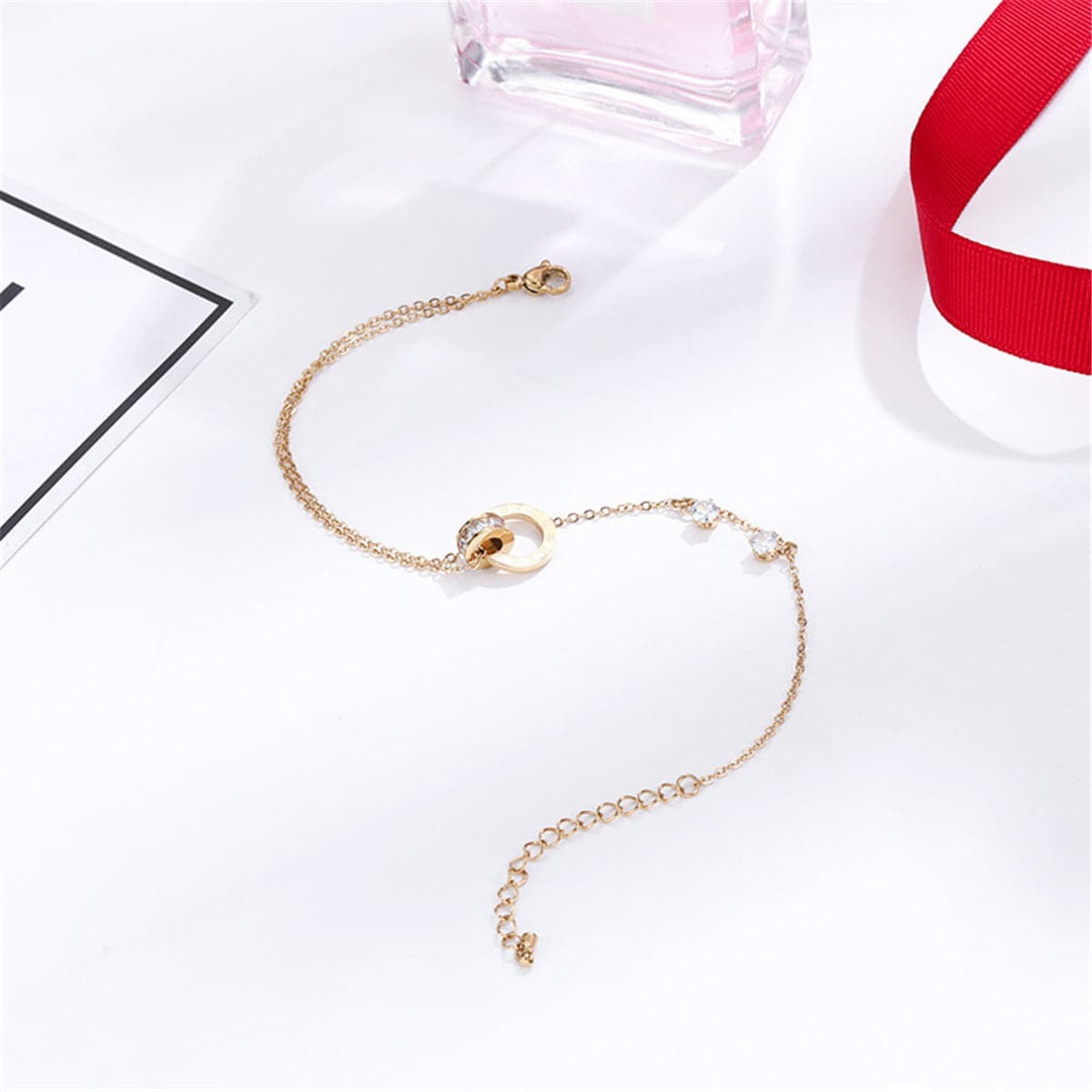 Rose Goldtone & Cubic Zirconia Crossing Ring Charm Anklet