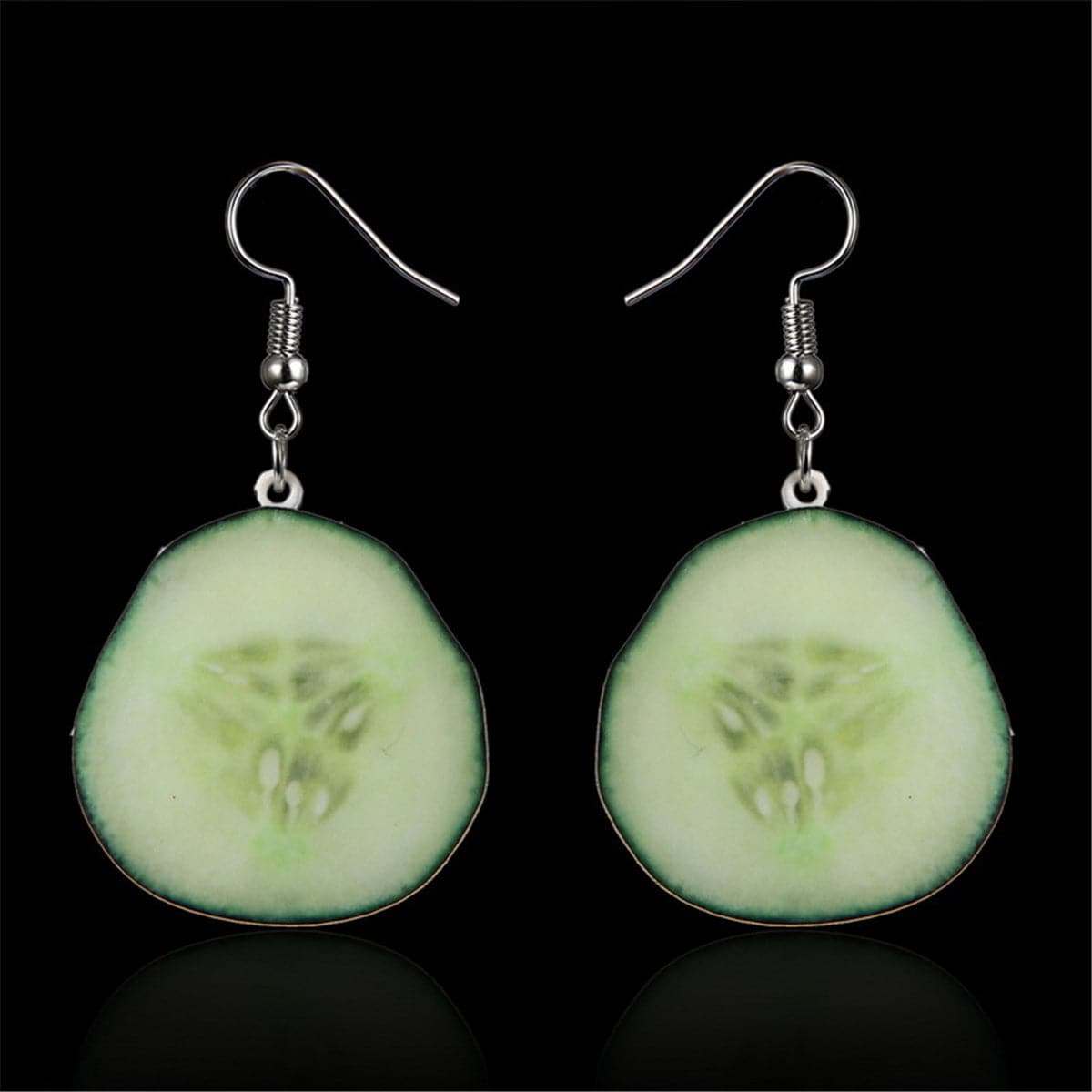 Green Acrylic & Silvertone Cucumber Drop Earrings