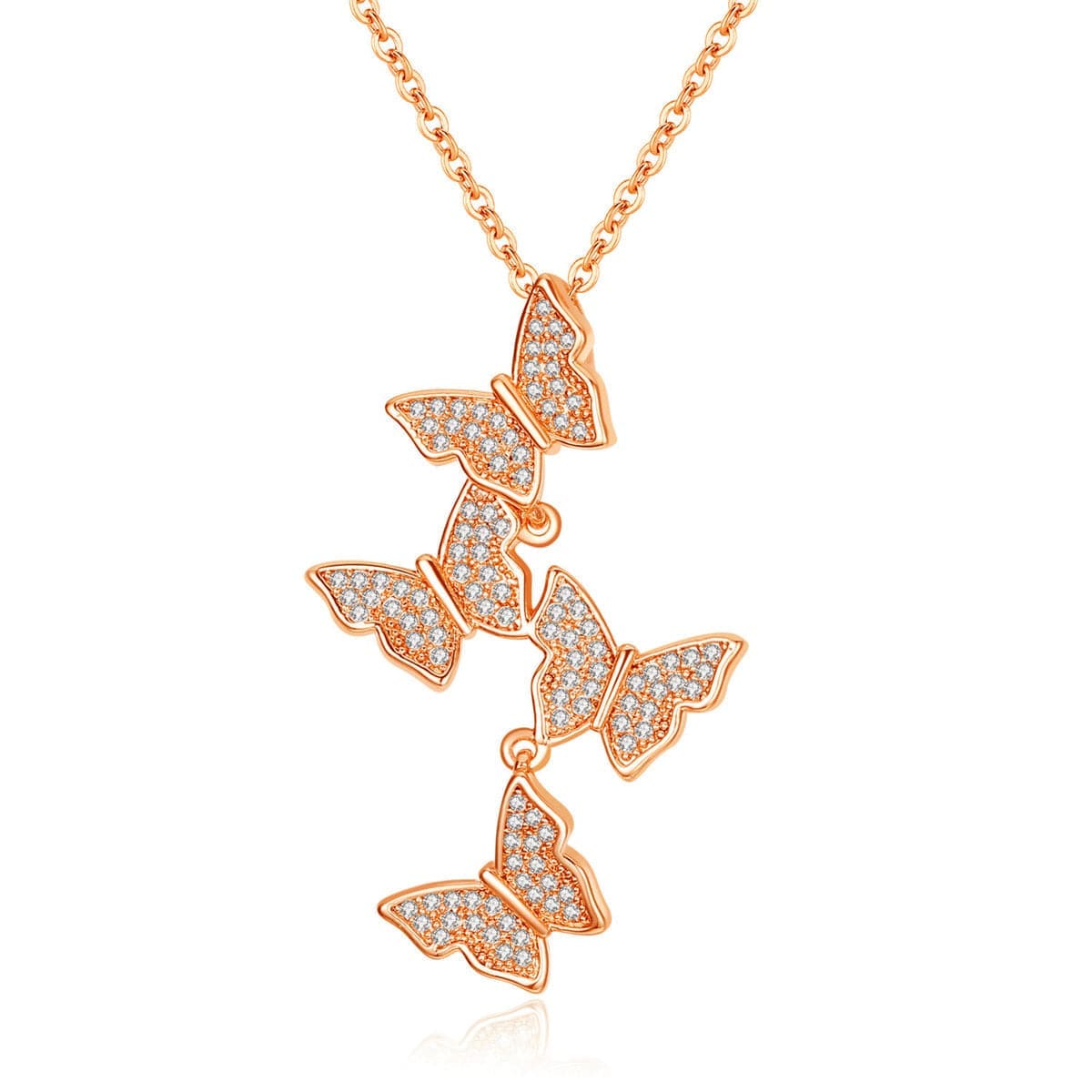 Cubic Zirconia & Rose Goldtone Butterflies Pendant Necklace