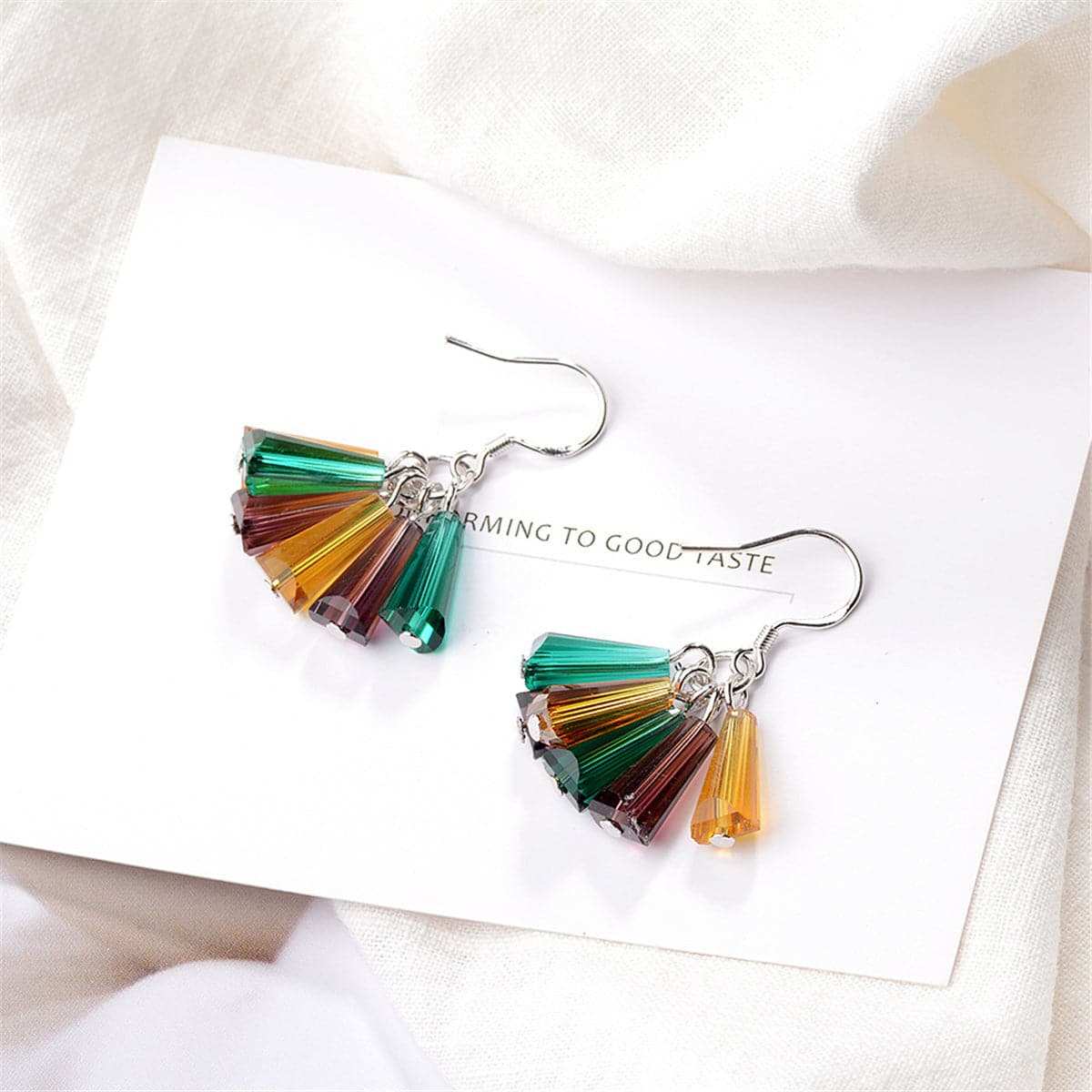Rainbow Crystal & Silvertone Drop Earrings