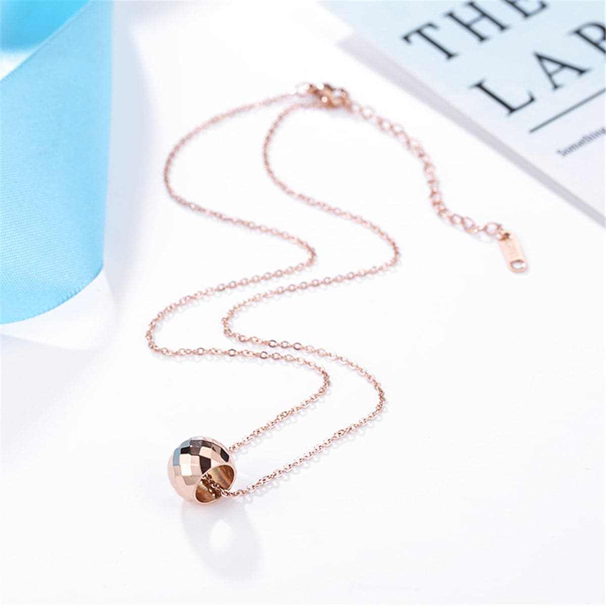 Rose Goldtone Cut Ball Pendant Necklace