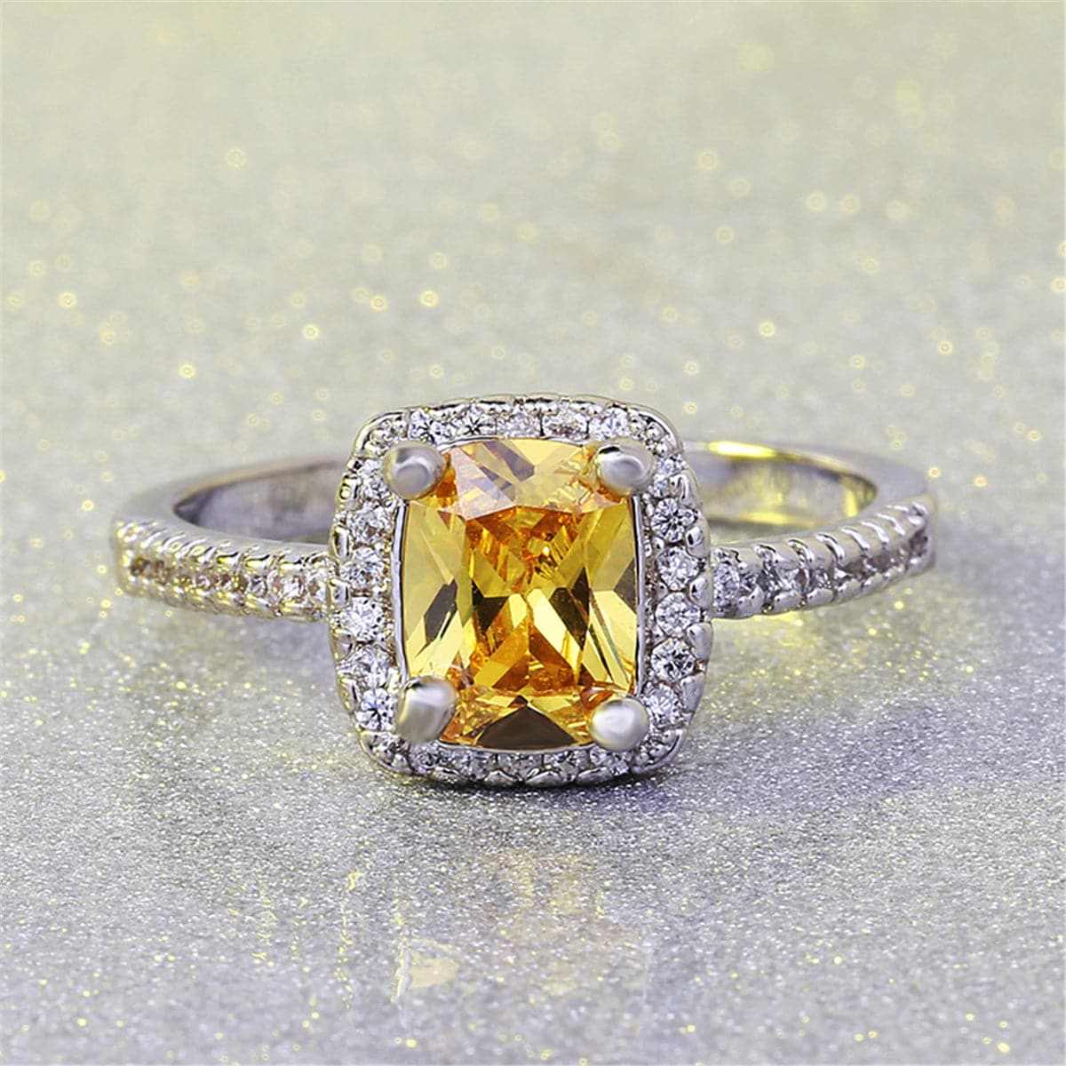 Yellow Crystal & Silvertone Square-Cut Ring