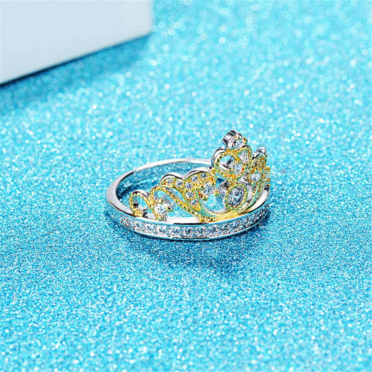 Cubic Zirconia & Two-Tone Crown Band Ring-18