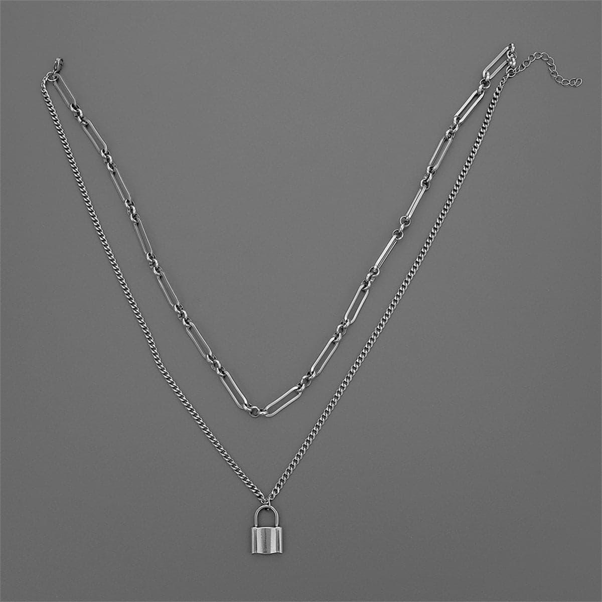 Silvertone Lock Layered Pendant Necklace