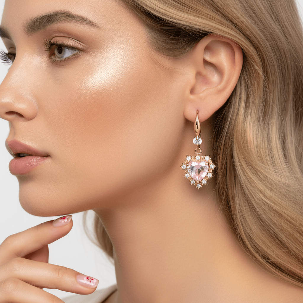 Pink Crystal & Cubic Zirconia Goldtone Heart Hook Earrings