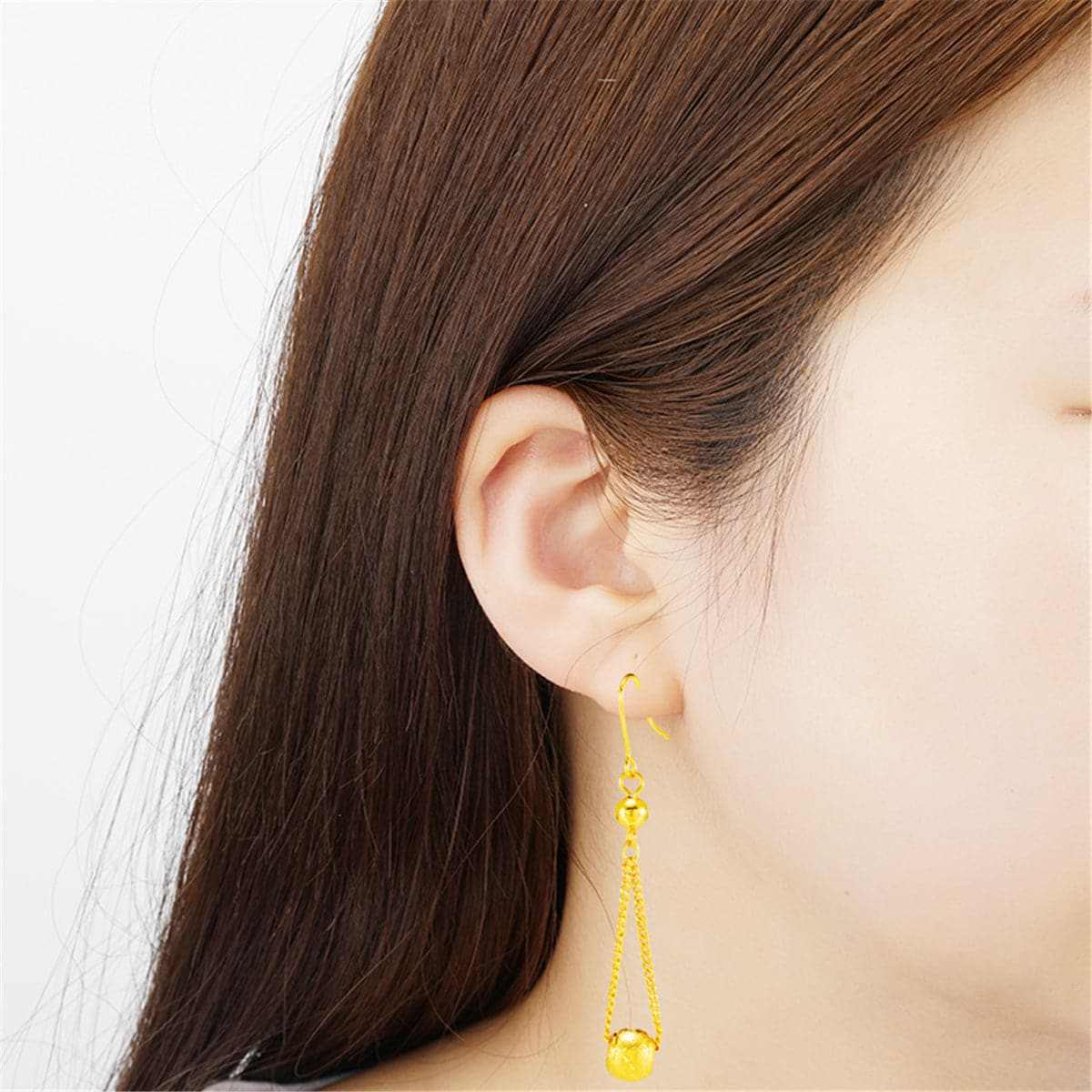 Goldtone Round Bead Drop Earrings
