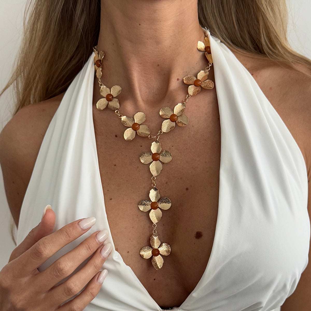 Resin & Goldtone Flower Statement Y-Necklace