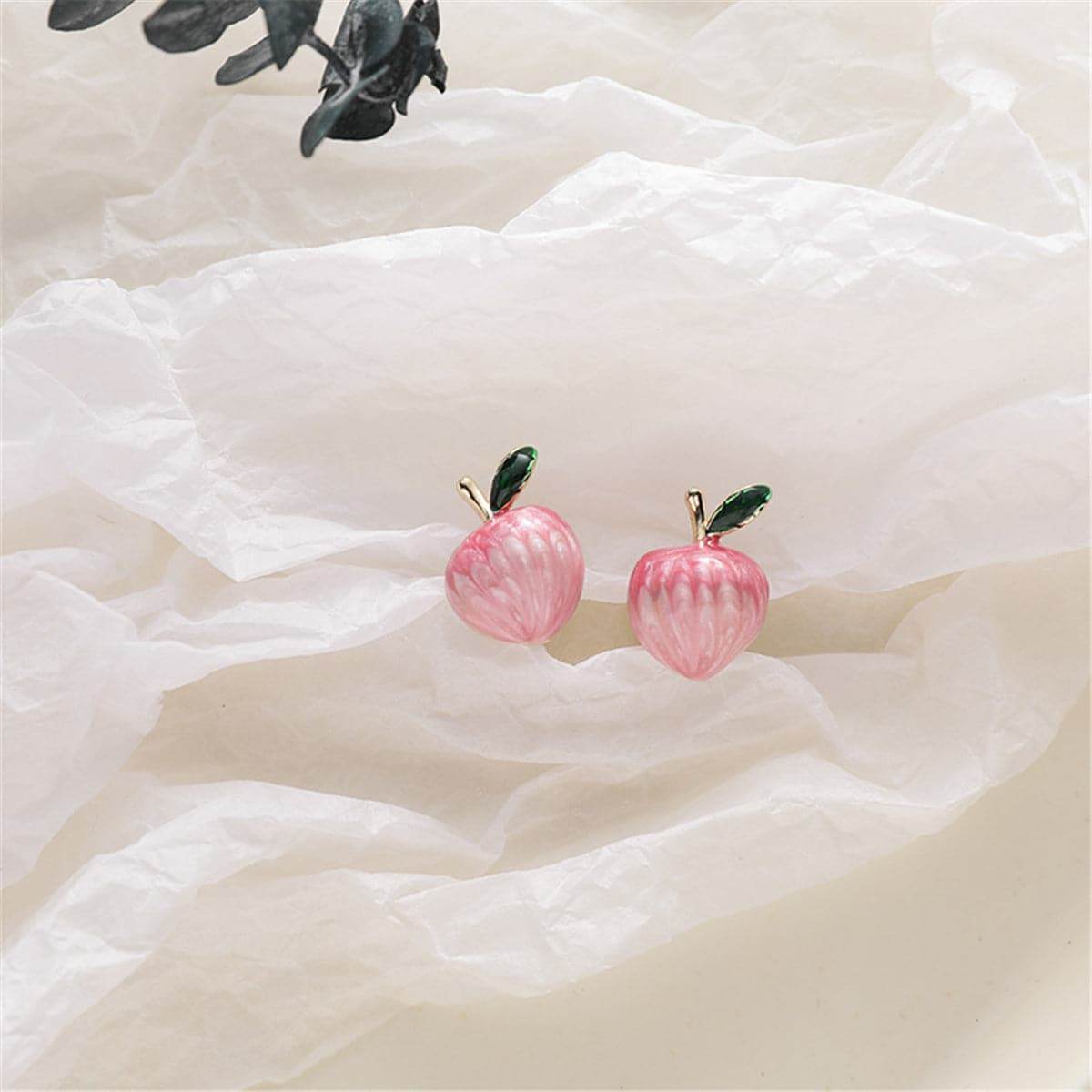 Pink & Goldtone Peaches Stud Earrings