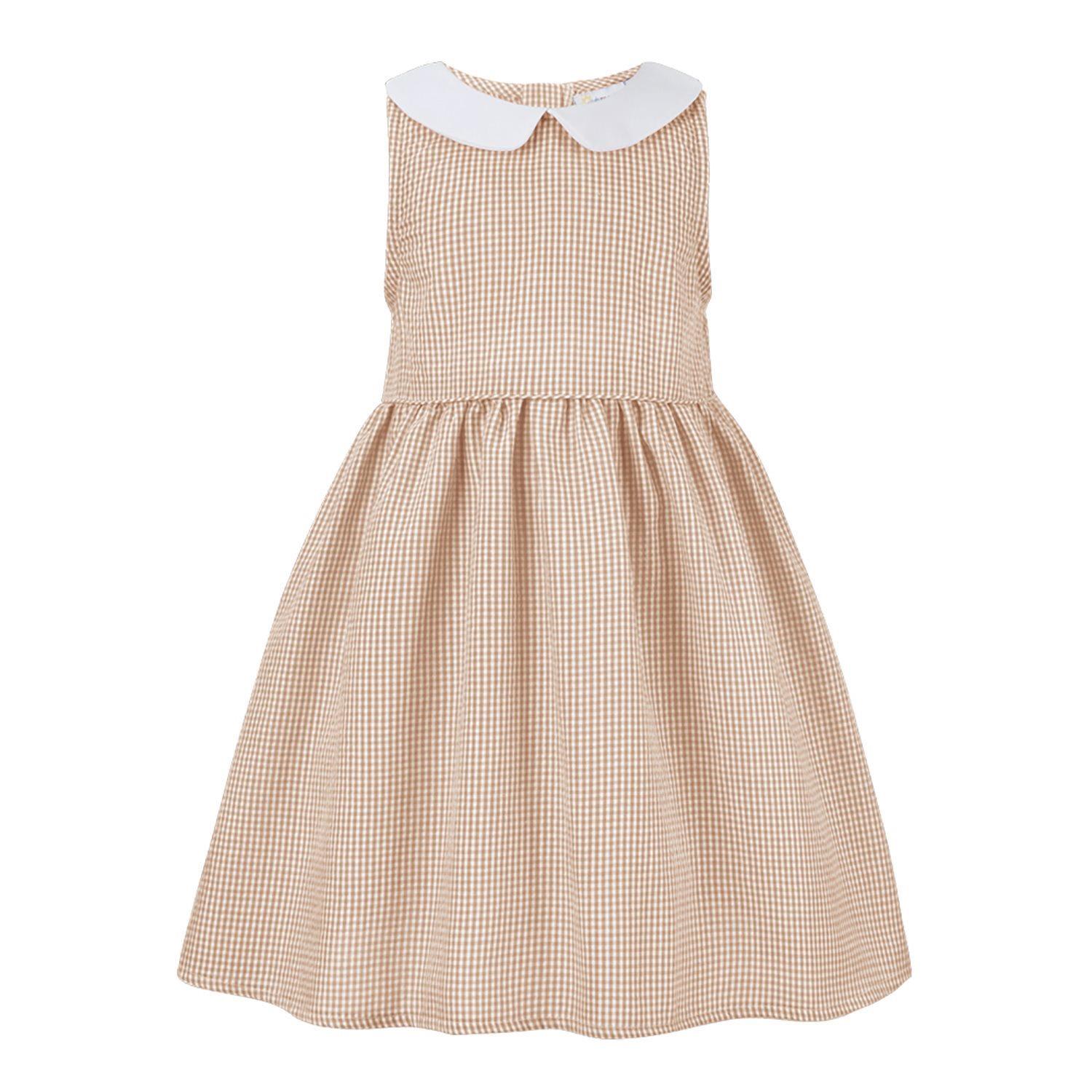Khaki Gingham Peter Pan Collar Sleeveless A-Line Dress Khaki / 6