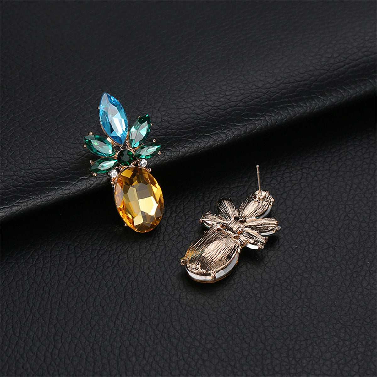 Colored Crystal & Goldtone Pineapple Drop Earrings