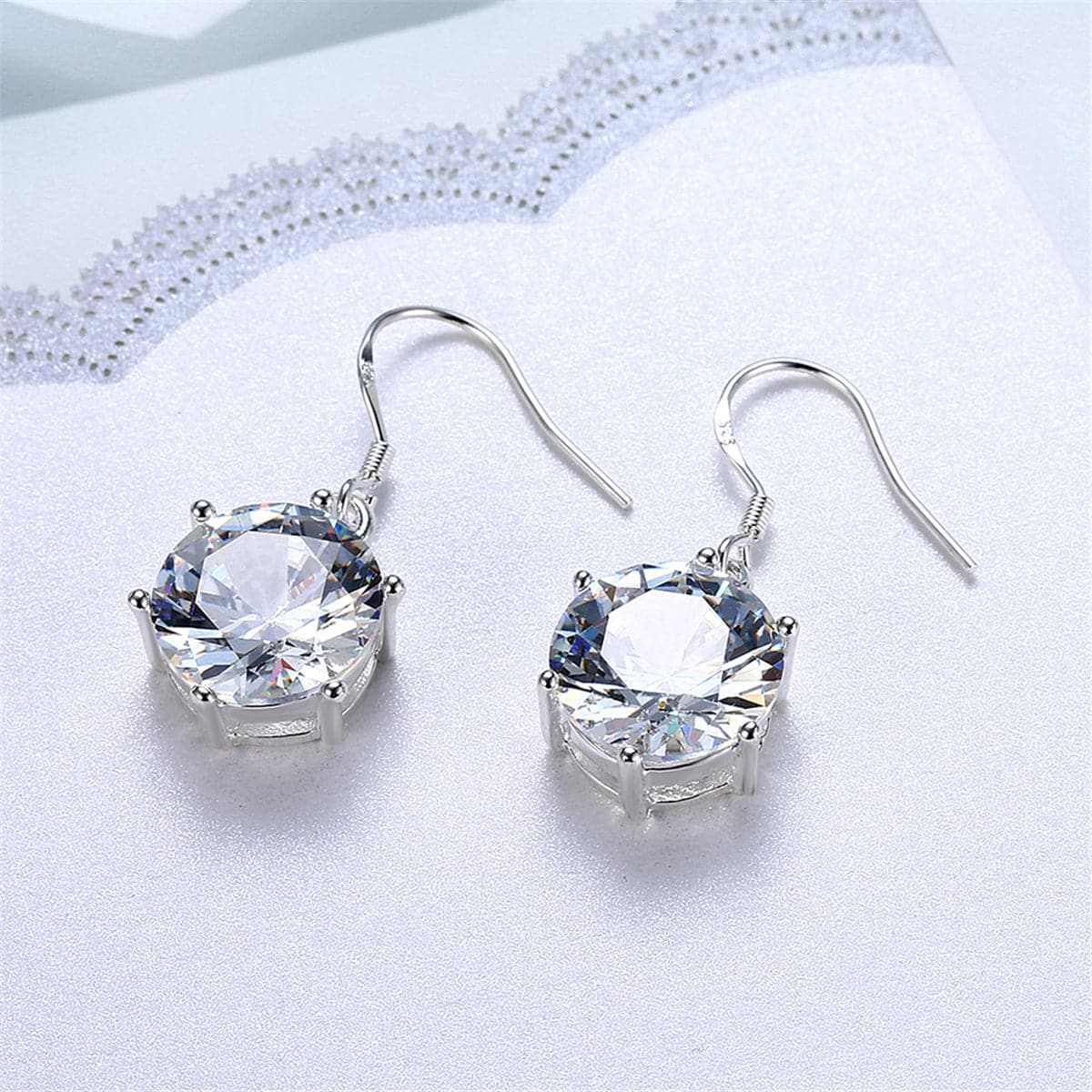 Cubic Zirconia & Silvertone Drop Earring