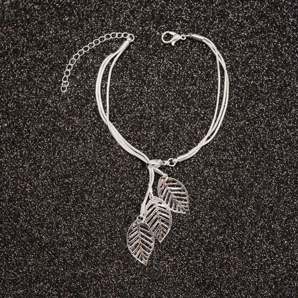 Silvertone Leaves Strand Charm Bracelet