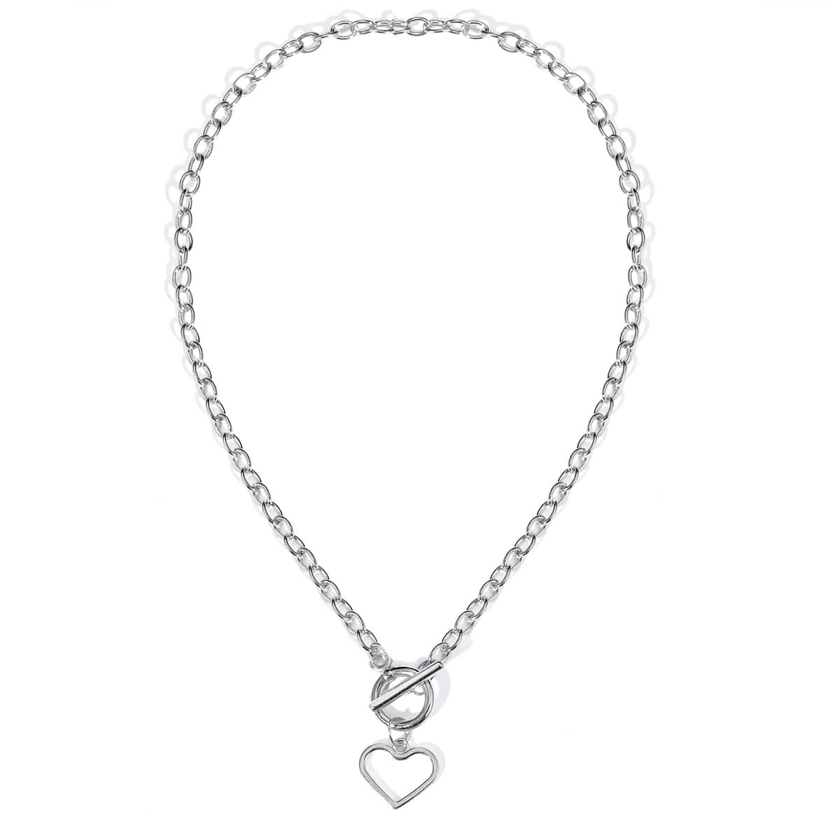 Silvertone Open Heart Toggle Pendant Necklace