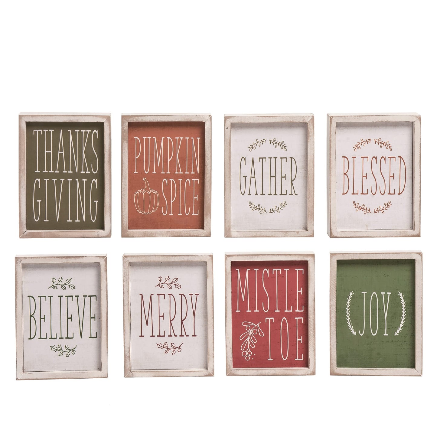 Christmas Holiday Reversible Wood Block Decor Set of 4 7x5x7 Inches Festive Tabletop Decorative Objects