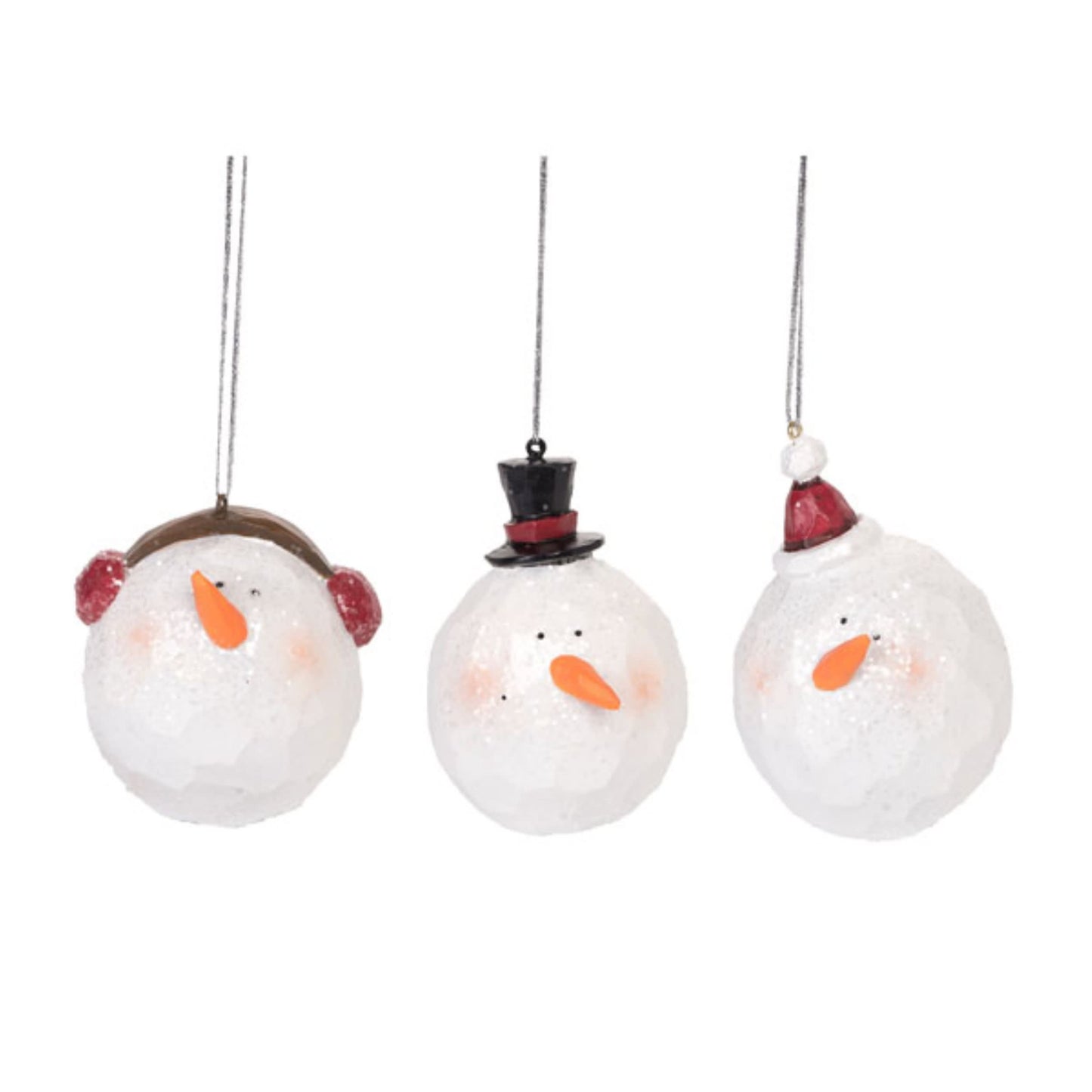 Set of 3 Resin Carved Snowman Head Ornaments for Christmas Tree Home Decorations