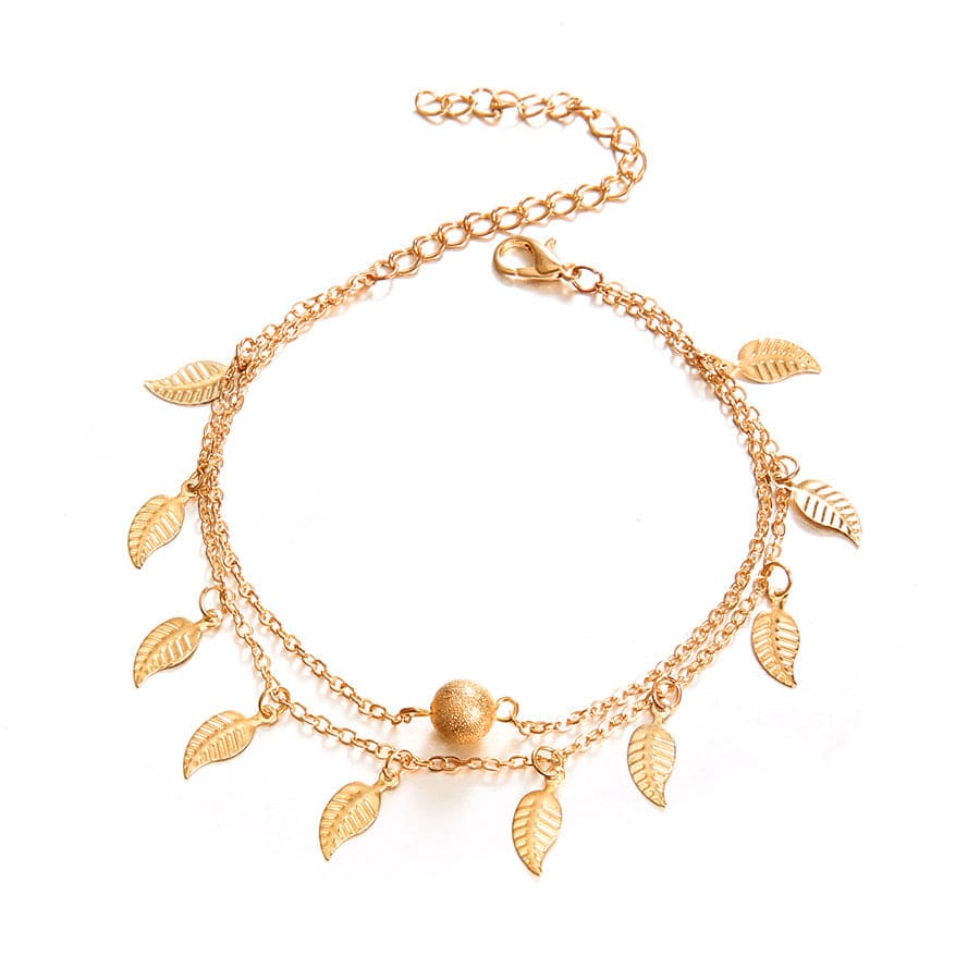 Goldtone Leaf Station Layer Anklet