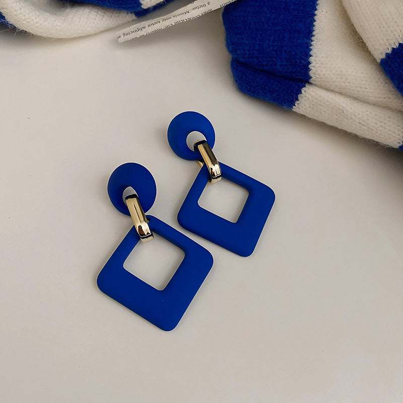 Navy Enamel & Goldtone Open Rhombus Drop Earrings