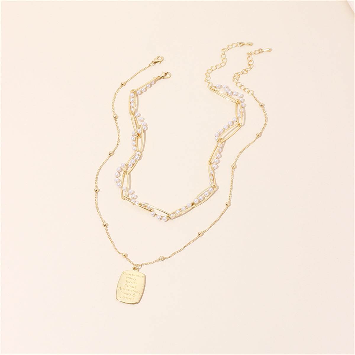 Pearl & Goldtone 'Mother & Daughter' Pendant Necklace Set