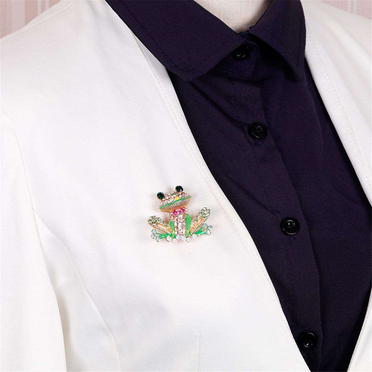 Green Cubic Zirconia & Goldtone Frog Brooch